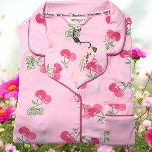 Juicy Couture Pink Cherry Print Pajamas Shorts 2 Piece Sleepwear Set Sizes M, L